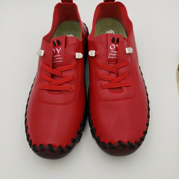 Shoes - Women's Red Casual Sneakers - Comfortable Everyday Shoes